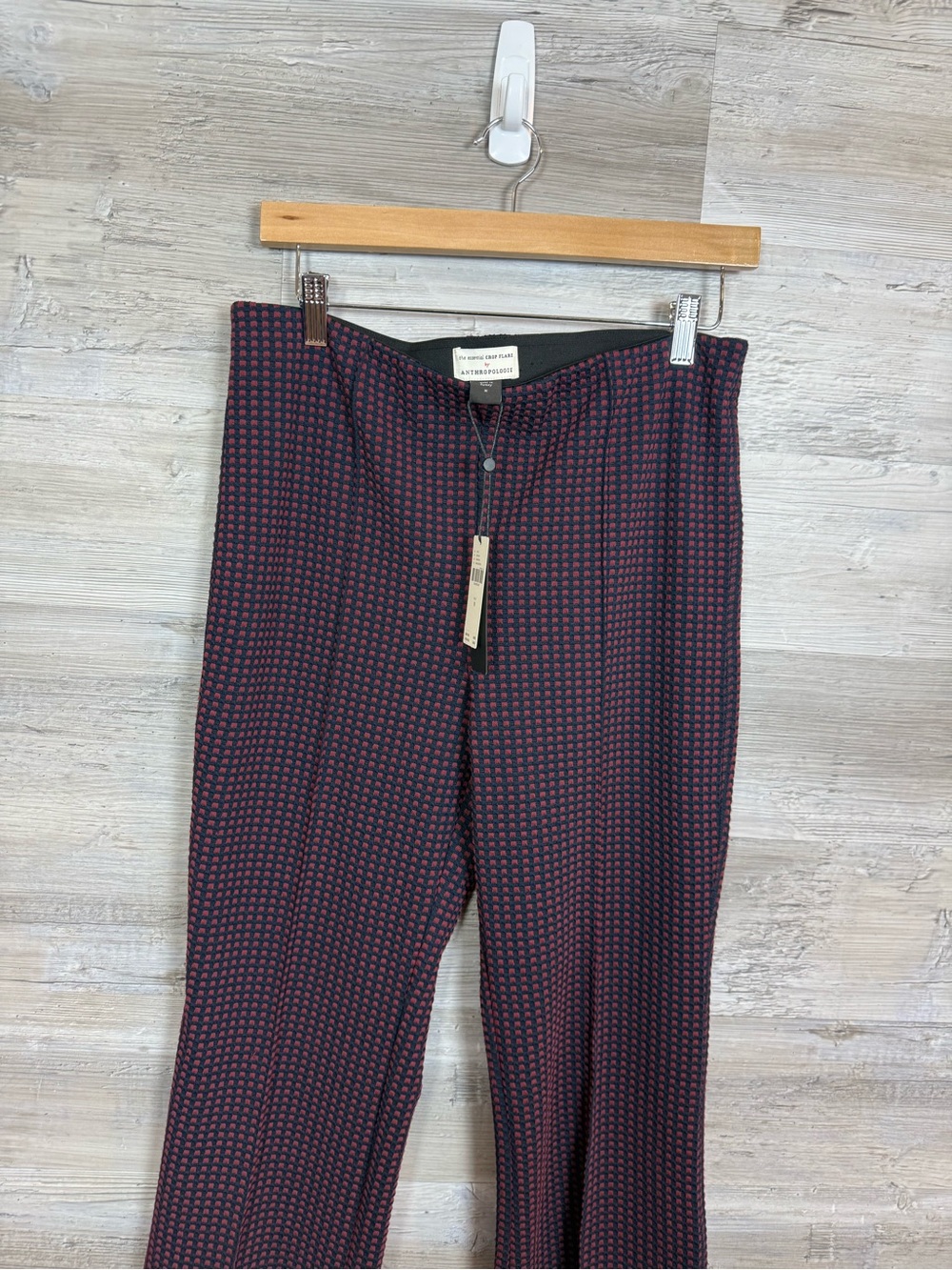 NWT Anthropologie The Essential Crop Flare Pants Wine Red Blue Geometric M - Picture 4 of 10
